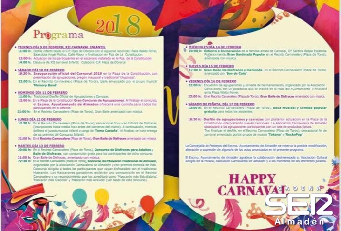 Programación Carnaval Almadén 2018