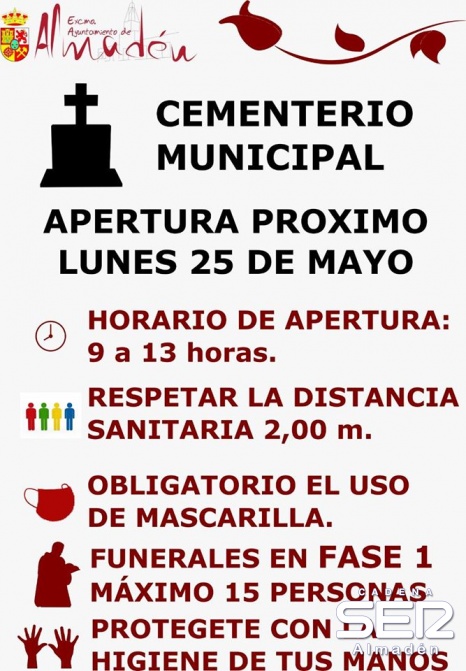 El lunes 25 de mayo reabre el cementerio Municipal de Almadén