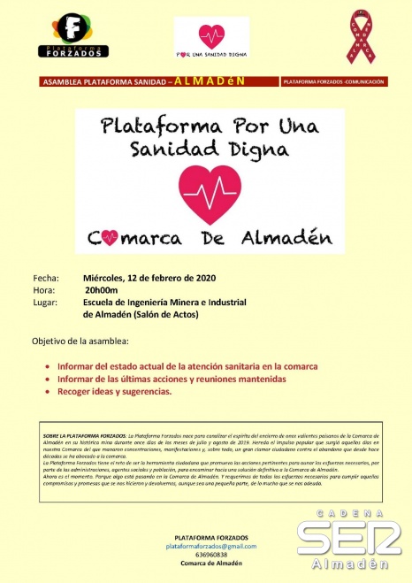 Plataforma por una sanidad digna celebra asamblea mañana