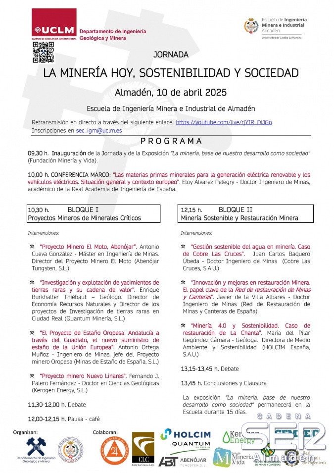 Jornada sobre minería, sostenibilidad y sociedad mañana en la EIMIA