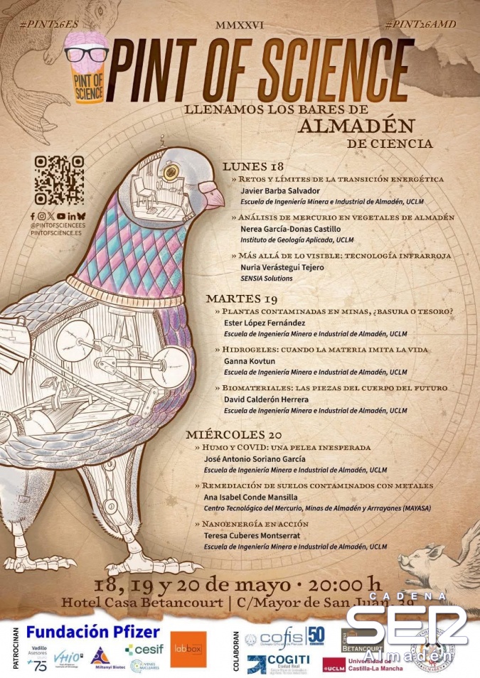 El festival gratuito Pint of Science llenará de ciencia los bares de Almadén los días 18, 19 y 20 de mayo. 