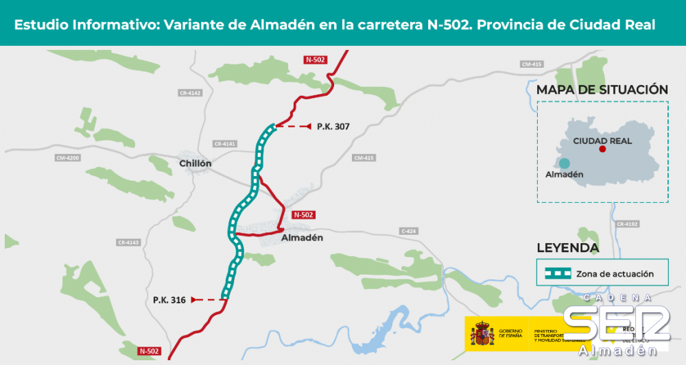 Transportes adjudica el estudio de la variante de Almadén, invertirá 36 millones de euros